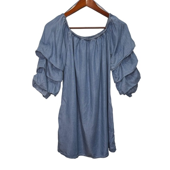 Zara Blue Solid Off Shoulder Sheath Dress Lyocell Size Small - Picture 2 of 10